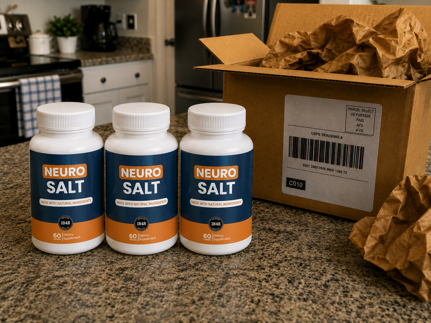 3 NeuroSalt bottles delivered in official packaging